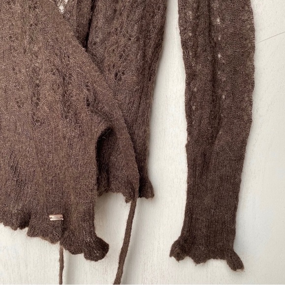 Ted Baker Brown Wool Wrap Cardigan w/ Lettuce Hem - Picture 3 of 6